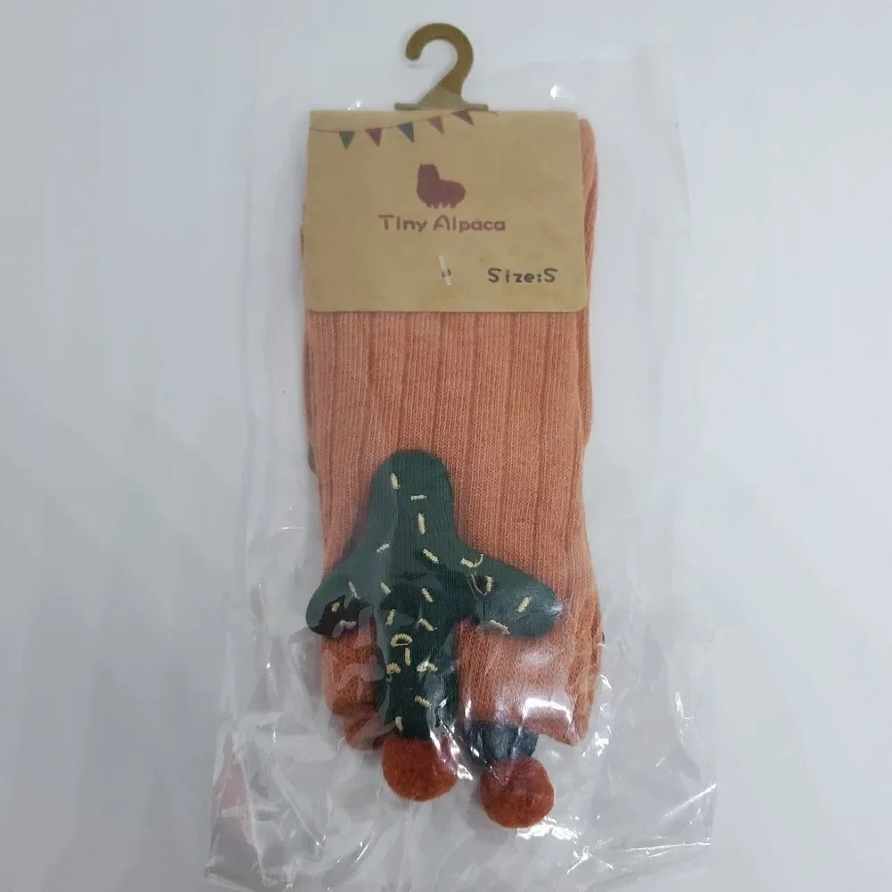 NWT Tiny Alpaca Orange & Green Cactus Socks
